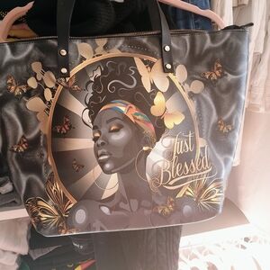Black and Gold Tote Bag with Artistic Design